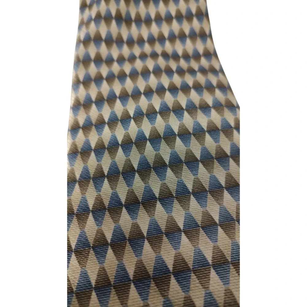 Stafford Silk Tie‎ Blue Brown Diamond Pattern Made In The USA 57x3.75 In
